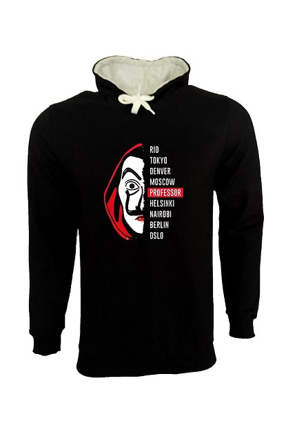 raf coll unisex la casa de papel baskili siyah kapsonlu sweatshirt fiyati yorumlari trendyol