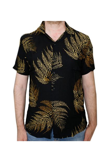 Welldone Erkek Siyah Sari Cicekli Slim Fit Gomlek Trendyol