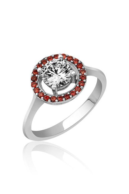 Gusto Silver Yuvarlak Kirmizi Tasli Yuzuk Trendyol
