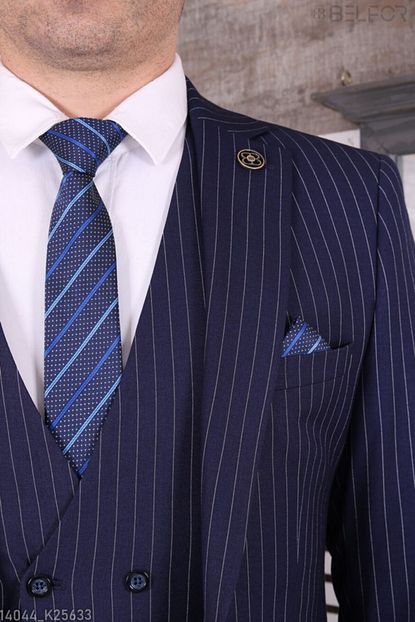 Vialli Erkek Lacivert Cizgili Slimfit Yelekli Takim Elbise Trendyol