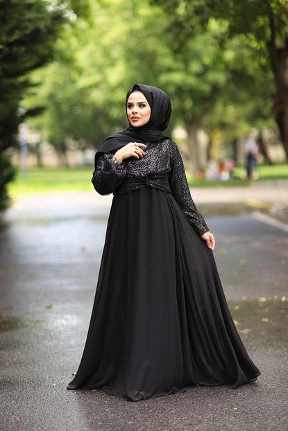 Gulsima Moda Kadin Siyah Simli Abiye Trendyol