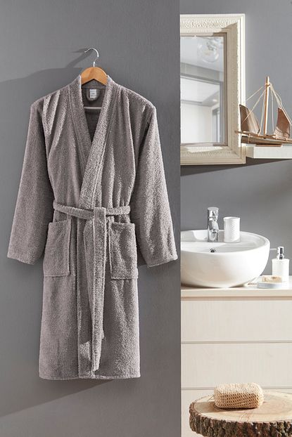Ev Ev Home Erkek Bornoz Klasik Pamuklu L Xl Duzrenk K Gri Trendyol
