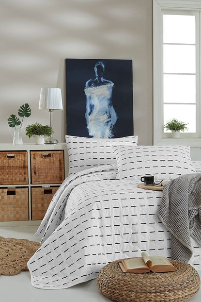 Enlora Home Enlora 100 Dogal Pamuk Kapitoneli Yatak Ortusu Seti Tek Kisilik Cubuk Beyaz Trendyol