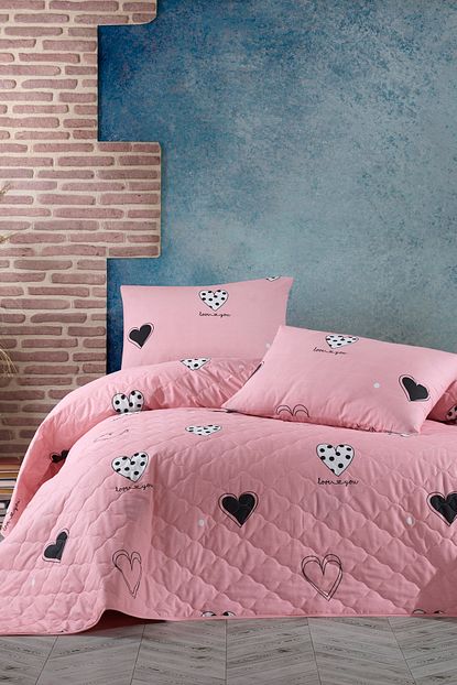 Enlora Home Enlora 100 Dogal Pamuk Kapitoneli Yatak Ortusu Seti Tek Kisilik Hati Pudra Trendyol