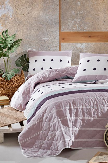 Enlora Home Enlora 100 Dogal Pamuk Kapitoneli Yatak Ortusu Seti Tek Kisilik Mai Lila Trendyol