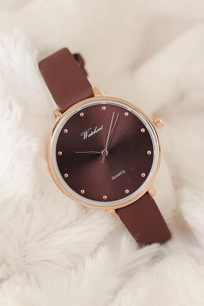 Njovu Kahverengi Deri Kordonlu Rose Metal Kasa Bayan Saat Trendyol