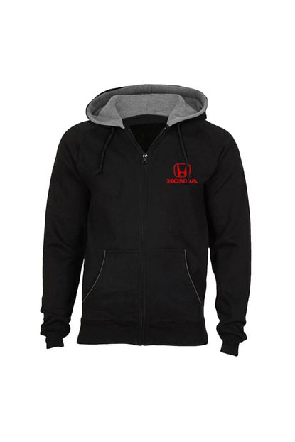 Zenbuy Erkek Siyah Honda Kapsonlu Fermuarli Sweatshirt Trendyol
