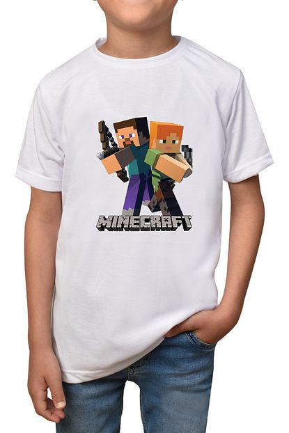 Phi Ajans Unisex Cocuk Beyaz Minecraft Tisort T 14 Trendyol