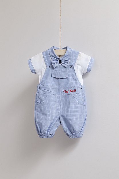 Tiny World Erkek Bebek Papyonlu Onden Cepli Alttan Citcitli Sort Salopet Tulum Trendyol