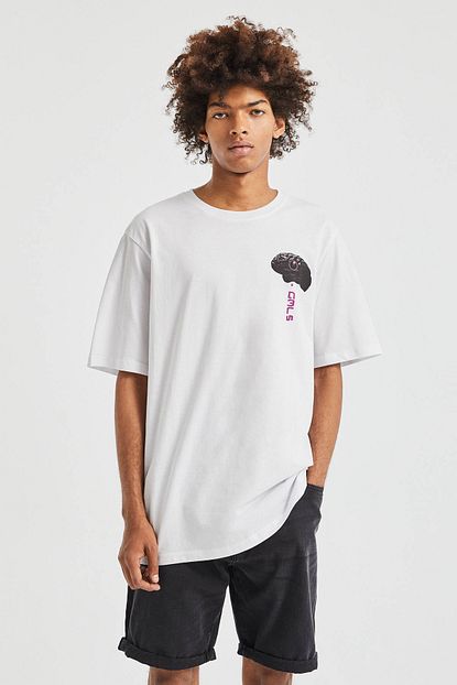 Pull Bear Erkek Beyaz El Desenli T Shirt 09247567 Trendyol