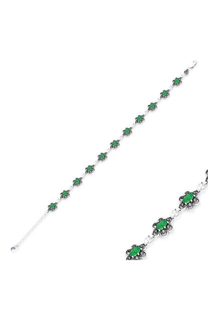 Jelux Silver Kadin Zumrut Yesili Cicek Model Markazit Tasli Bileklik Trendyol