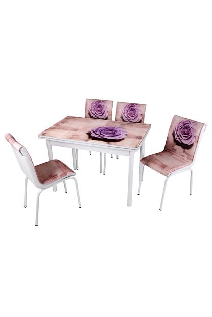 Sweet Home Smart Acilir Cam Masa Mor Gul 4 Adet Monopetli Sandalye Takim Trendyol