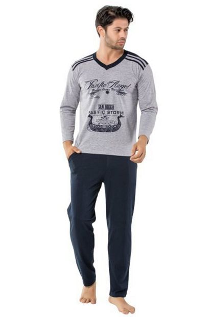 Sude Erkek Pijama 4 Mevsim Baskili Ust Pantolon 2 Li Takim Trendyol