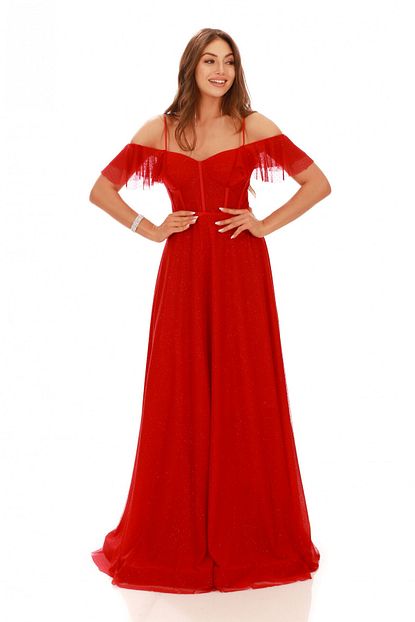 Pierre Cardin Kirmizi Dusuk Kol Sifon Uzun Abiye Elbise Trendyol