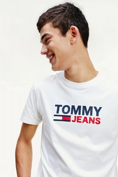 Tommy Hilfiger Erkek Beyaz Corp Logo T Shirt Trendyol