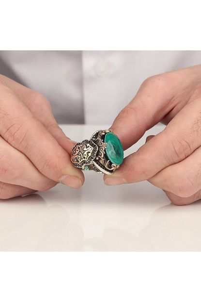 Estetikgumus Paraiba Tasli 925 Ayar Gumus Erkek Yuzuk Trendyol