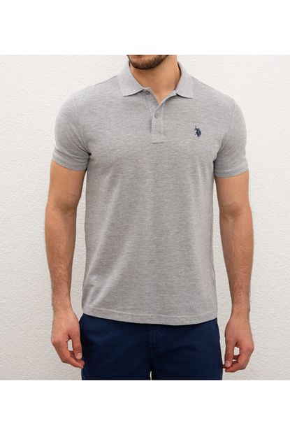 U S Polo Assn Erkek Gri Melanj Polo Yaka T Shirt Trendyol