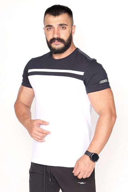 Bessa Sport Cift Renkli Bisiklet Yaka Suprem Kumas Fosfor Baski Detayli Beyaz T Shirt Trendyol