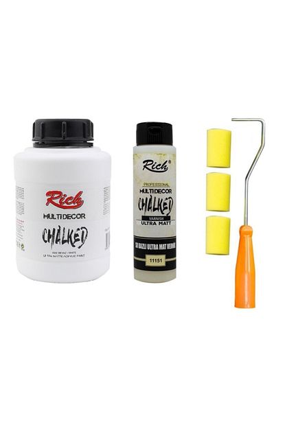 Rich Hobi Market 3 Lu Boya Seti Multi Decor Chalked Akrilik Boya 4500 Beyaz 1750 Gr Vernik Rulo Firca Trendyol
