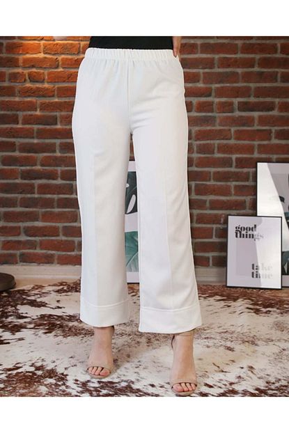 The Pantolon Thepantolon Duble Paca Beli Lastikli Beyaz Renkli Bayan Pantolon Trendyol