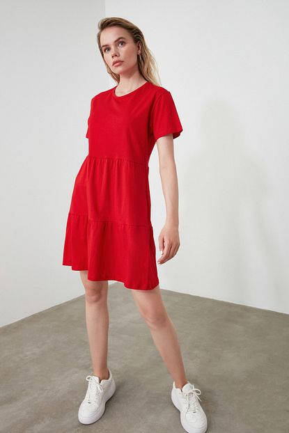 Trendyolmilla Kirmizi Basic Orme Elbise Twoss20el2347 Trendyol