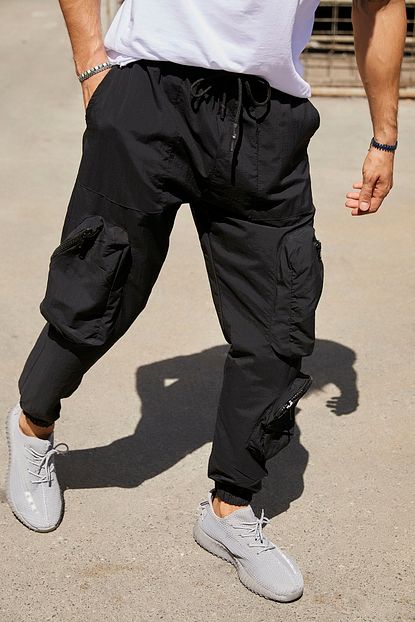Sateen Men Erkek Siyah Parasut Kumas Jogger Pantolon Trendyol