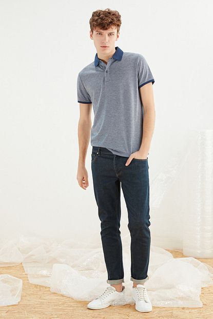 Mudo Erkek Indigo Polo Yaka Jakarli T Shirt 375633 Trendyol