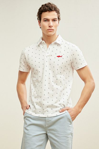 Mudo Erkek Beyaz Polo Yaka Marin Pamuk T Shirt 374254 Trendyol