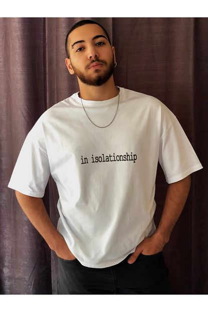 Tuzlu Butik Erkek Beyaz Yazili Oversize T Shirt Trendyol