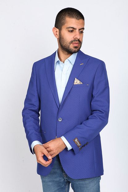 Mono Erkek Giyim Erkek Saks Mavisi Bukle Ceket Trendyol