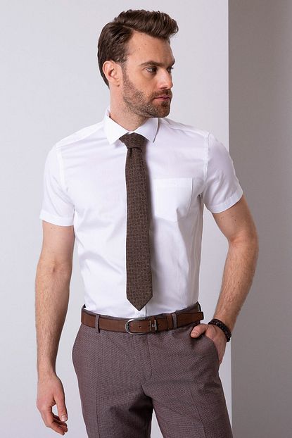 Pierre Cardin Erkek Beyaz Regular Fit Kisa Kollu Gomlek Trendyol