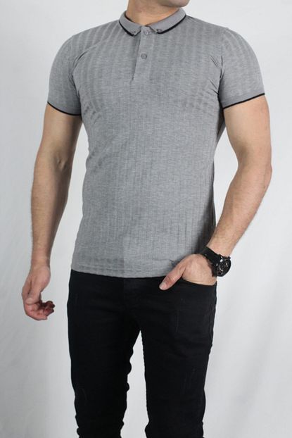 Almin Butik Erkek Gri Pamuklu Fermuarli Polo Yaka T Shirt Trendyol