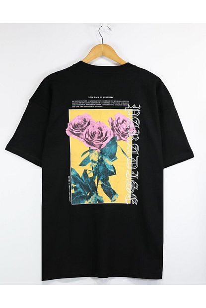 Bpm Siyah Paradise Gul Baskili Oversize Erkek Tisort Trendyol