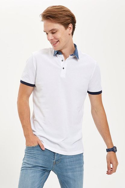 Defacto Erkek Beyaz Denim Yaka Slim Fit Polo Tisort N4599az20sm Trendyol