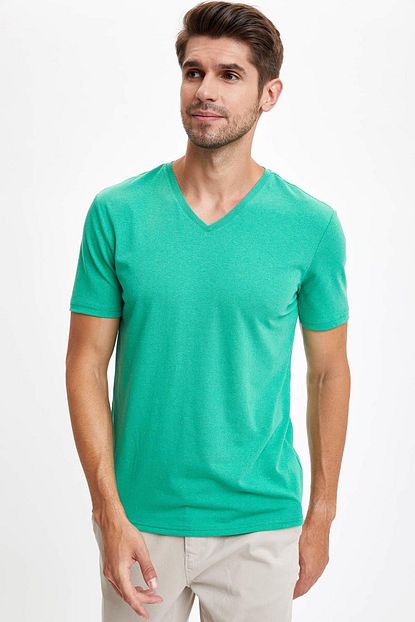 Defacto Erkek Yesil Slim Fit V Yaka Basic Tisort S3930az20sm Trendyol