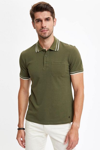 Defacto Erkek Haki Polo Yaka Kisa Kollu Cepli Slim Fit Tisort N5656az20sm Trendyol
