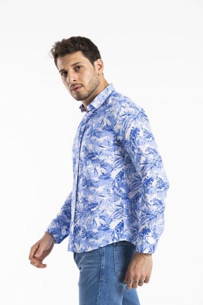 Oboybey Colection Erkek Mavi Dar Kesim Desenli Gomlek Trendyol