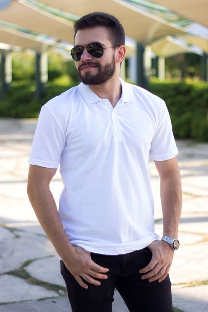Azicik Akilli Erkek Beyaz Basic Slim Fit Duz Sade Polo Yaka Tisort 20eply0001 Trendyol