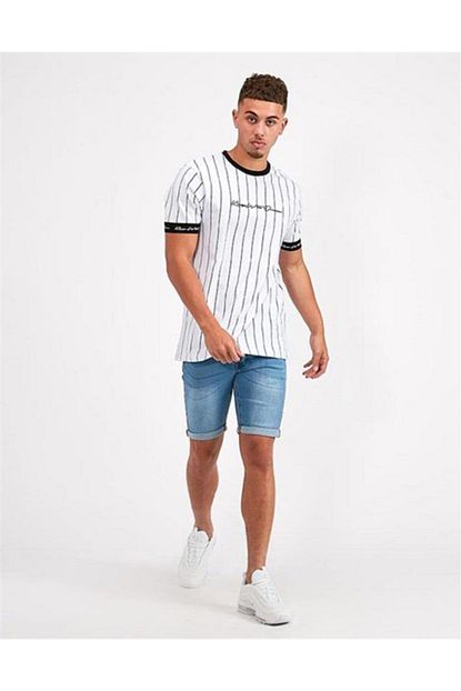 Soydance Erkek Beyaz Kollari Lastikli Yaka Biyeli Cizgili T Shirt Trendyol