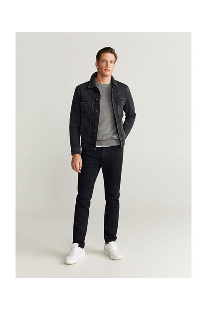 Mango Man Erkek Siyah Denim Kot Ceket 67042880 Trendyol