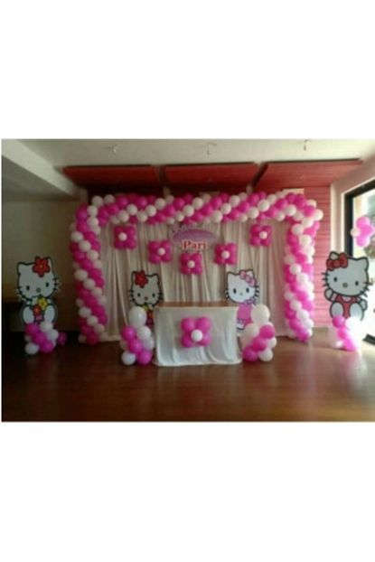 Partini Sec 100 Adet Pembe Beyaz Metalik Balon Ve Balon Zinciri Hello Kitty Konsept Balon Parti Dogum Gunu Trendyol