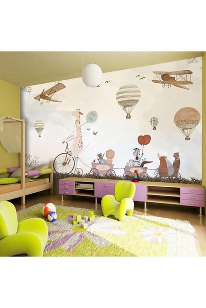 Polatduvarkagidi Balon Ucak Ve Hayvali Bebek Odasi Duvar Kagidi Posteri Trendyol