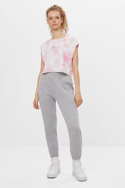 Bershka Kadin Gri Dokulu Jogging Fit Pantolon Trendyol