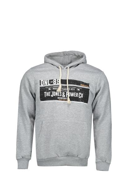 Collezione Erkek Gri Kapsonlu Onu Cepli Baskili Uzun Kollu Sweatshirt Trendyol