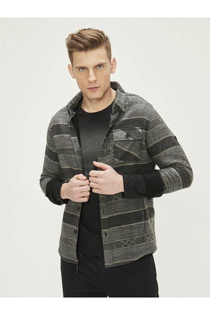 Xint Erkek Gri Kapusonlu Pamuklu Slim Fit Gomlek Trendyol
