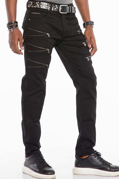 Cipo Baxx Cd509 Fermuar Detayli Slim Fit Siyah Erkek Kot Pantolon Trendyol