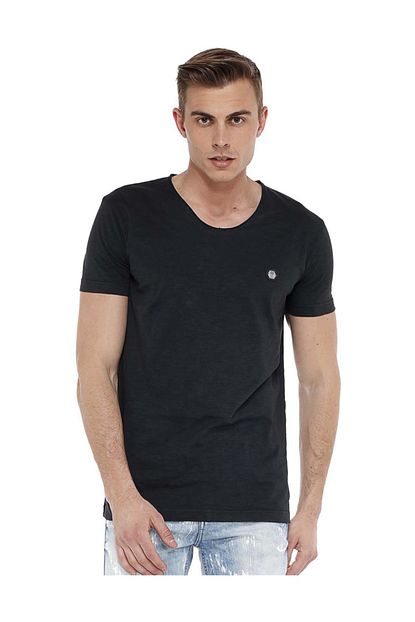 Cipo Baxx Erkek Siyah Genis Yaka Rahat Kalip Basic T Shirt Ct522 Trendyol
