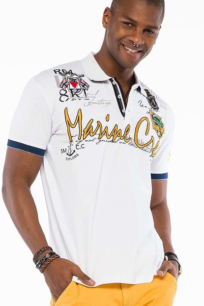 Cipo Baxx Erkek Beyaz Polo Yaka Nakisli Denizci T Shirt Ct509 Trendyol