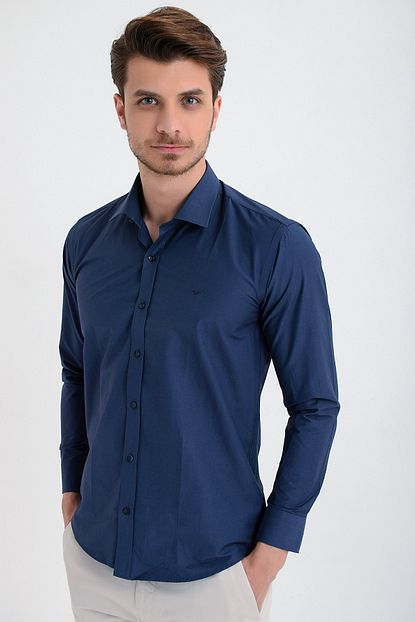 Morven Poplin Slim Fit Uzun Kollu Gomlek Saks Mavisi Trendyol