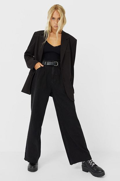 Stradivarius Kadin Koyu Gri Palazzo Jean 04888728 Trendyol
